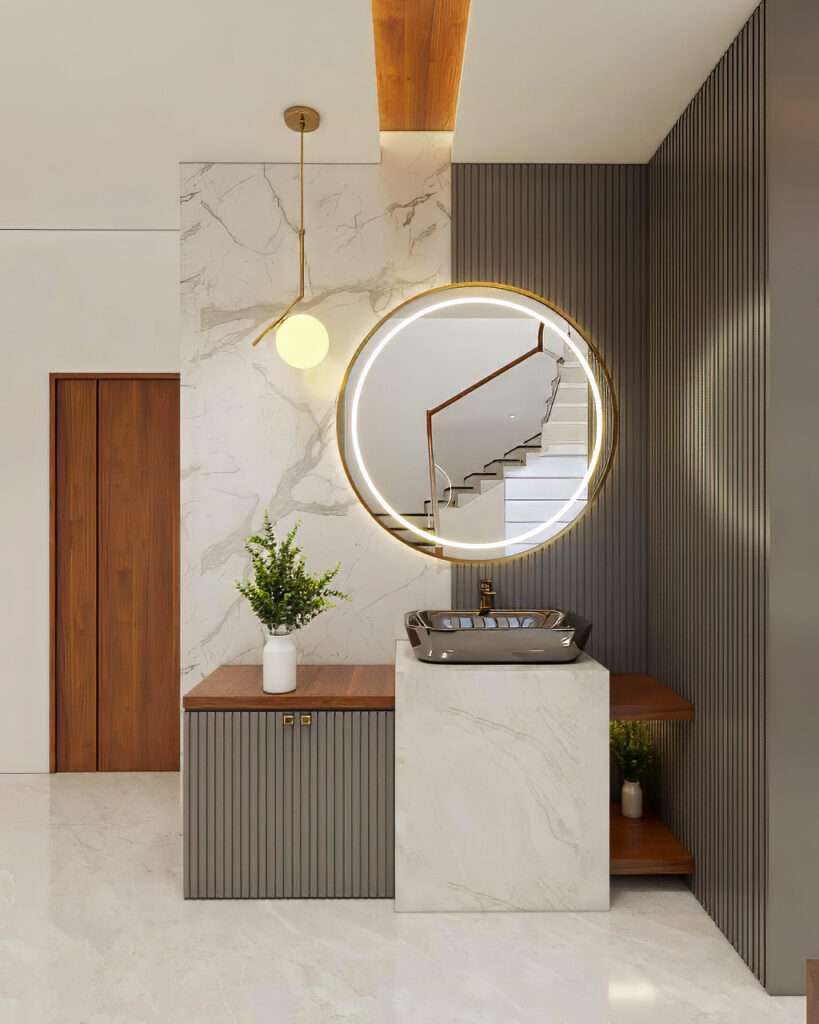 "Modern Luxury Vanity Design by Nestline Architects – Sleek Minimalist Bathroom Vanity with Premium Finishes"